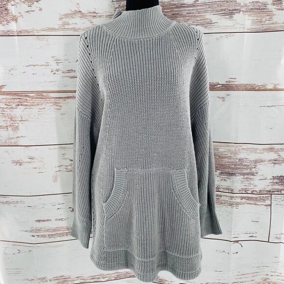 NWT RDI Mock Neck Kangaroo Pocket Ribbed Tunic Sweater In Grey Size XS - Picture 3 of 10